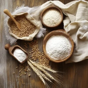 Essential tools for bread grain recipes including a mixer and measuring cups.