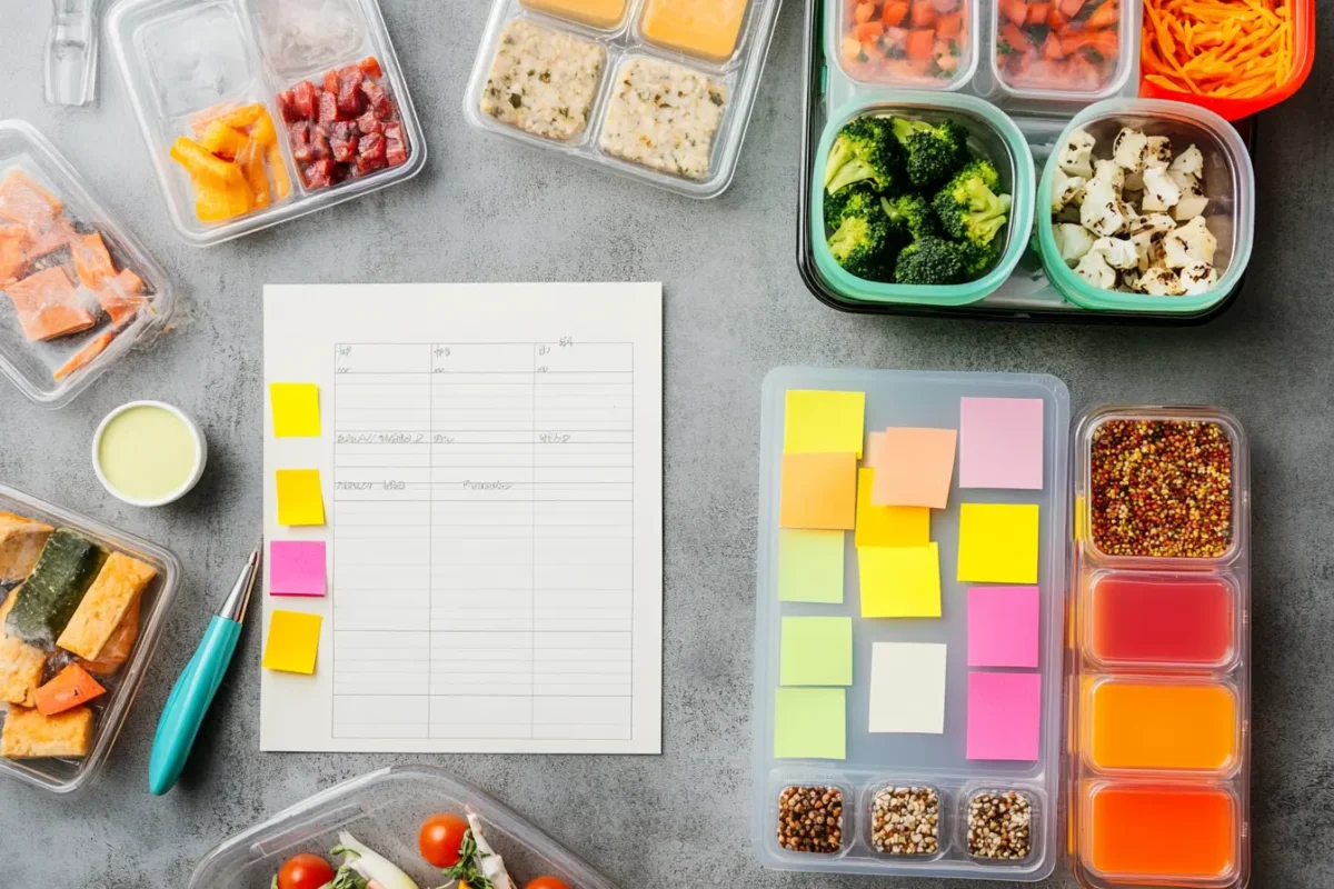 Weekly meal planner demonstrating meal prep strategies"