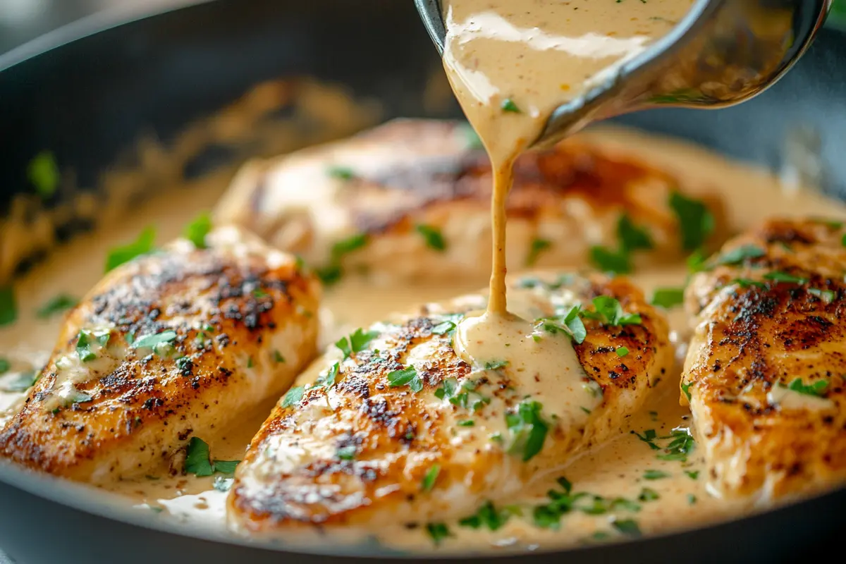 Close-up of Marry Me Chicken sauce in skillet