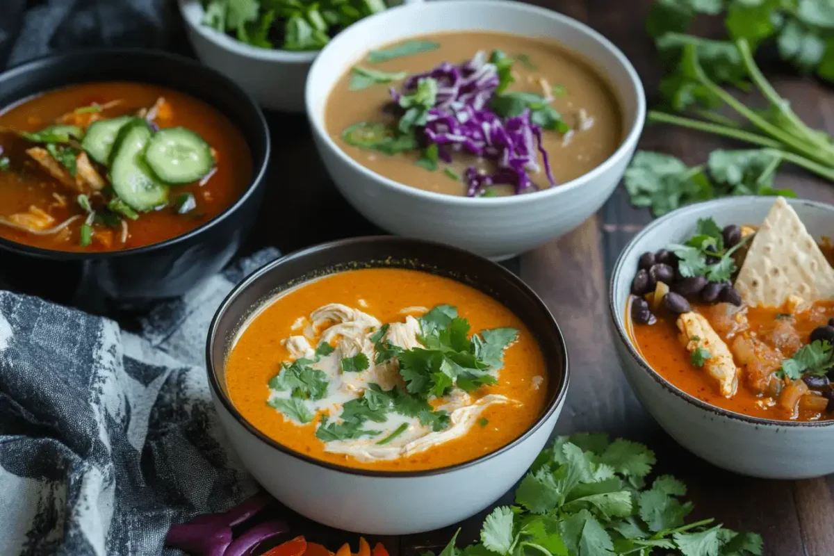 Mexican Chicken Tortilla Soup with tortilla strips and avocado.