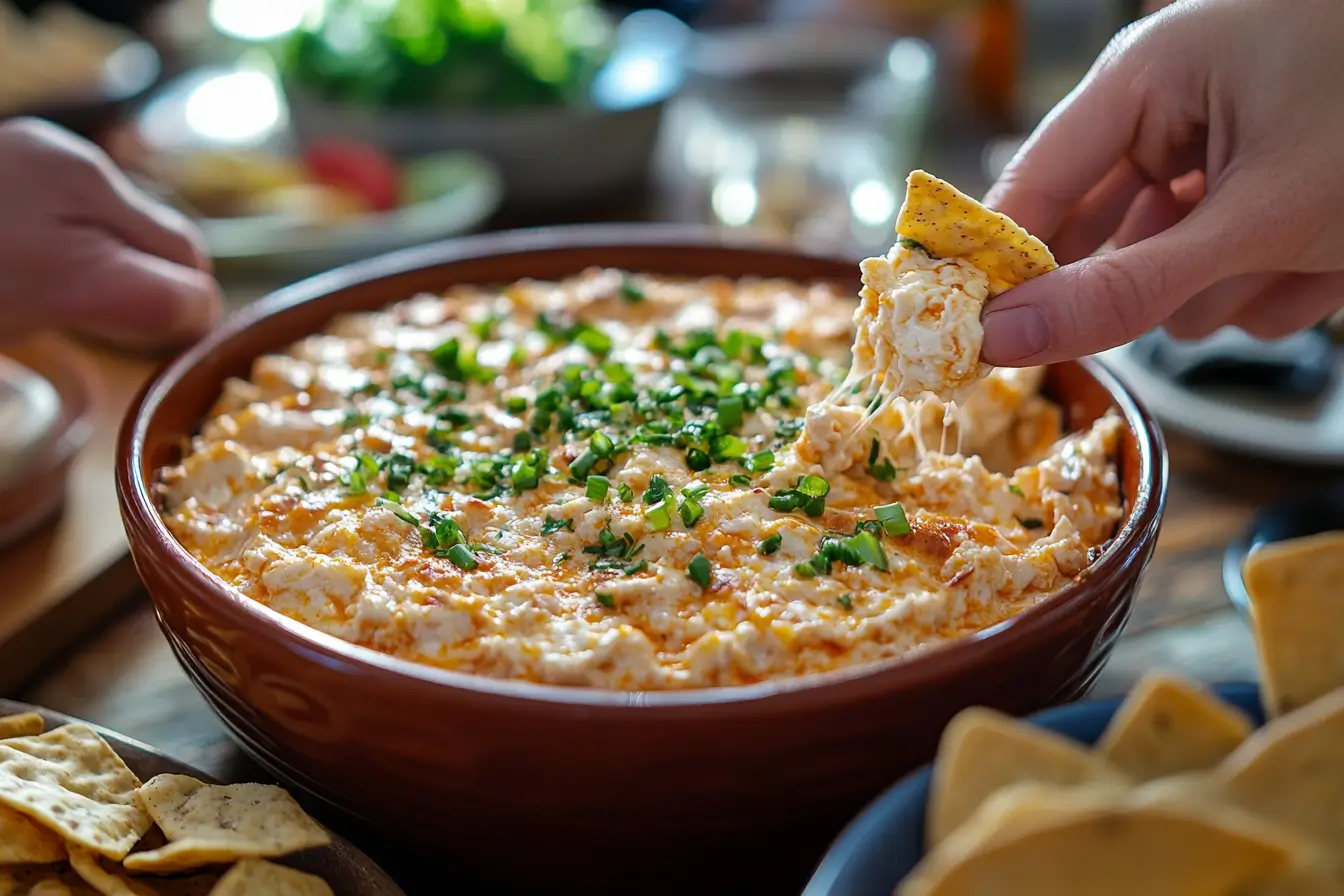  Friends enjoying cottage cheese buffalo chicken dip